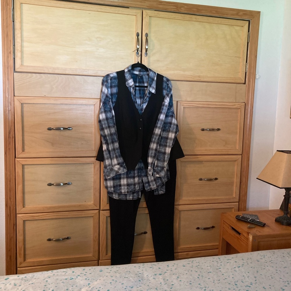 Plaid Shirt with Black Vest and Pants